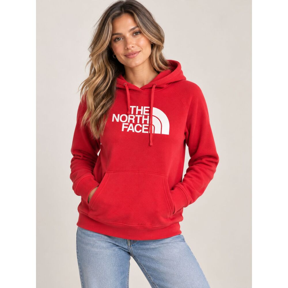 The North Face Womens M Red Half Dome Logo Hoodie Gorpcore Outdoor Fleece